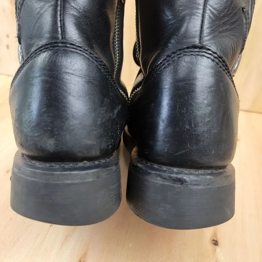 Harley Davidson Boots Mens 9.5 Flames Skulls Black Leather Moto Biker Riding
